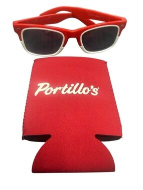 Portillo’s Hot Dog Famous Chicago Restaurant Red Sunglasses & Can Holder Koozie